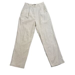 Vtg Linen/Cotton High Waist Tan White Pleat Front Gingham Pants Fits Sz S Cottag